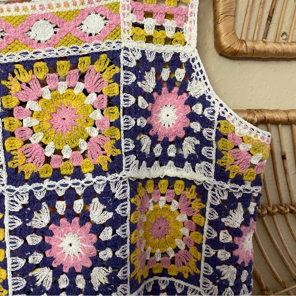 Petal Dew Multicolor Crochet Granny Square Mini Dress Boho Festival Sz S/M B22 - Picture 4 of 8